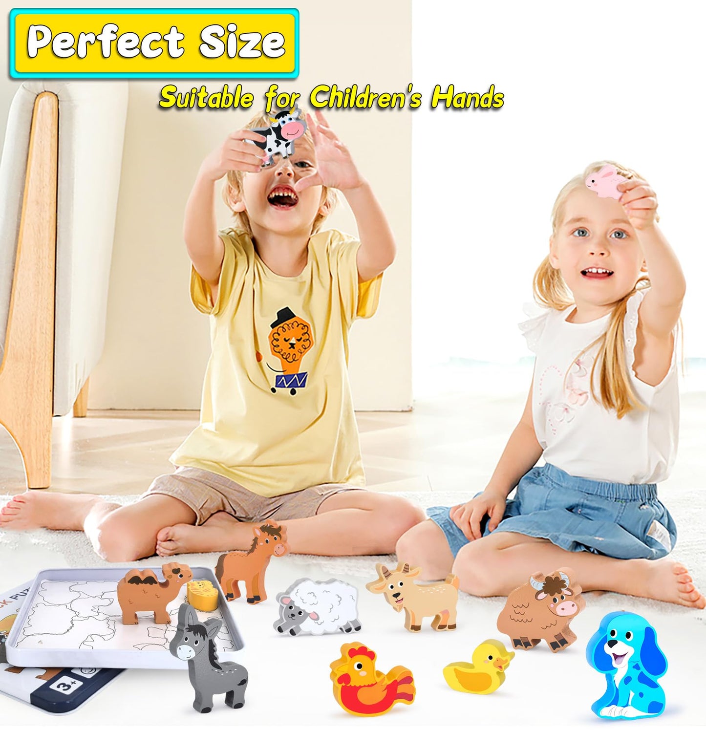 Wooden Animal Puzzles Toys for Toddlers,24 Pcs Farm and Safari Animal Figures,Animal Matching Sorting Stacking Toys for Boys Child Girls,Educational Learning Toys Gift for Kids