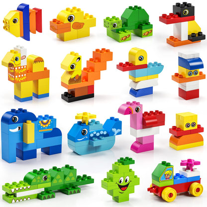 burgkidz Educational Toy Classic Big Size Bricks Building Blocks, Large Compatible Animal Building Bricks with Reusable Storage Bucket Gift for Boy Girl Ages 3+