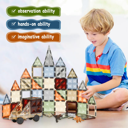 102PCS Ice Castle Magnetic Tiles, 3D Building Blocks STEM Educational Kids Toys for Pretend Play, 3 4 5 6 7 8 Year Old Birthday Gifts for Boys and Girls, Preschool Learning Toys for Birthday