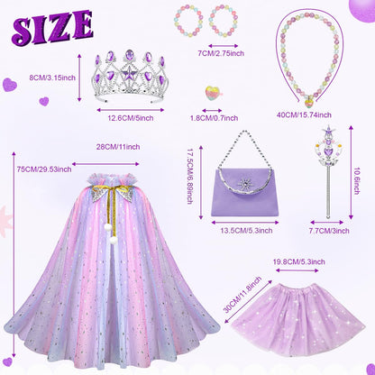 Meland Princess Dress up Clothes for Little Girl, 11Pcs Princess Cape with Crown, Princess Dresses for Girl 3-8 Birthday Gift