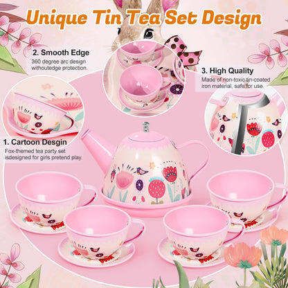 Tea Party Set for Little Girls, 49PCS Princess Tea Time Toys Including Tea Set Dessert Carrying Case, Kids Kitchen Pretend Playset, Tea Set for Girls Birthday Toddler Age 3-8, Pink