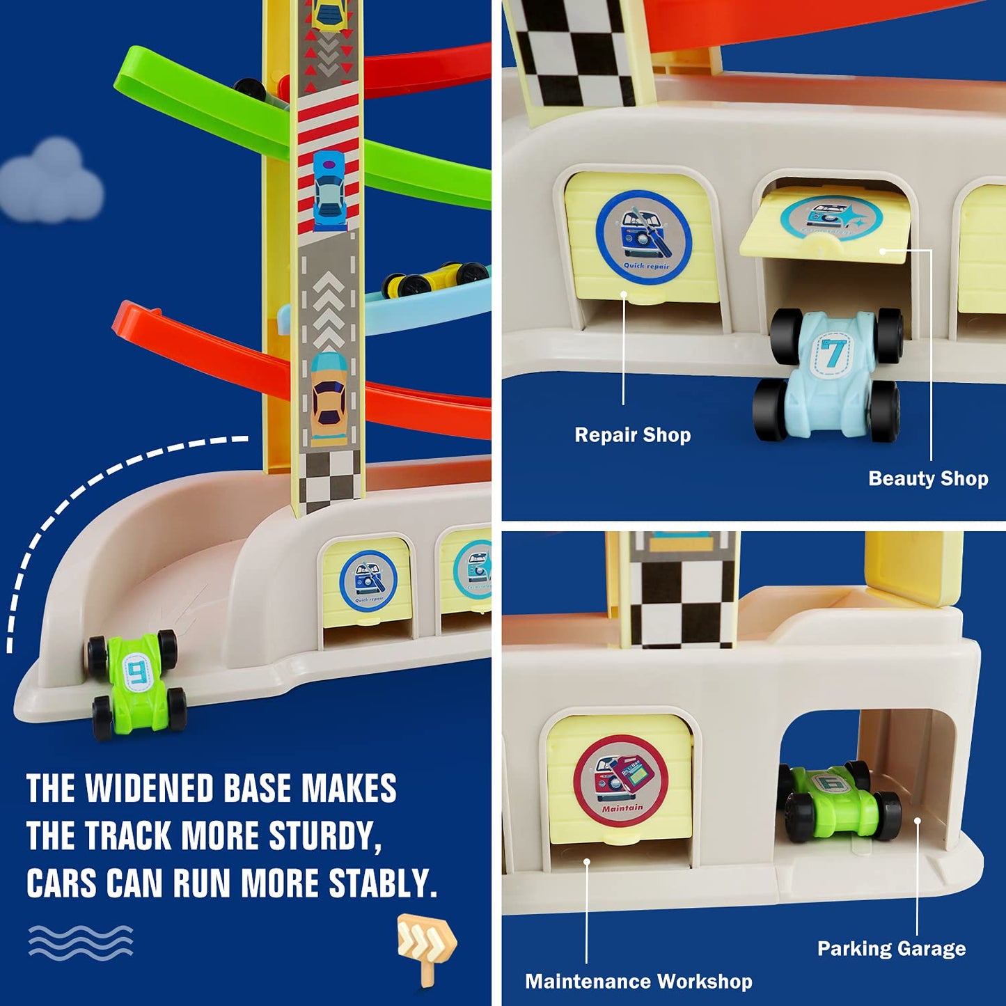Car Ramp Toys with 6 Cars & Race Tracks