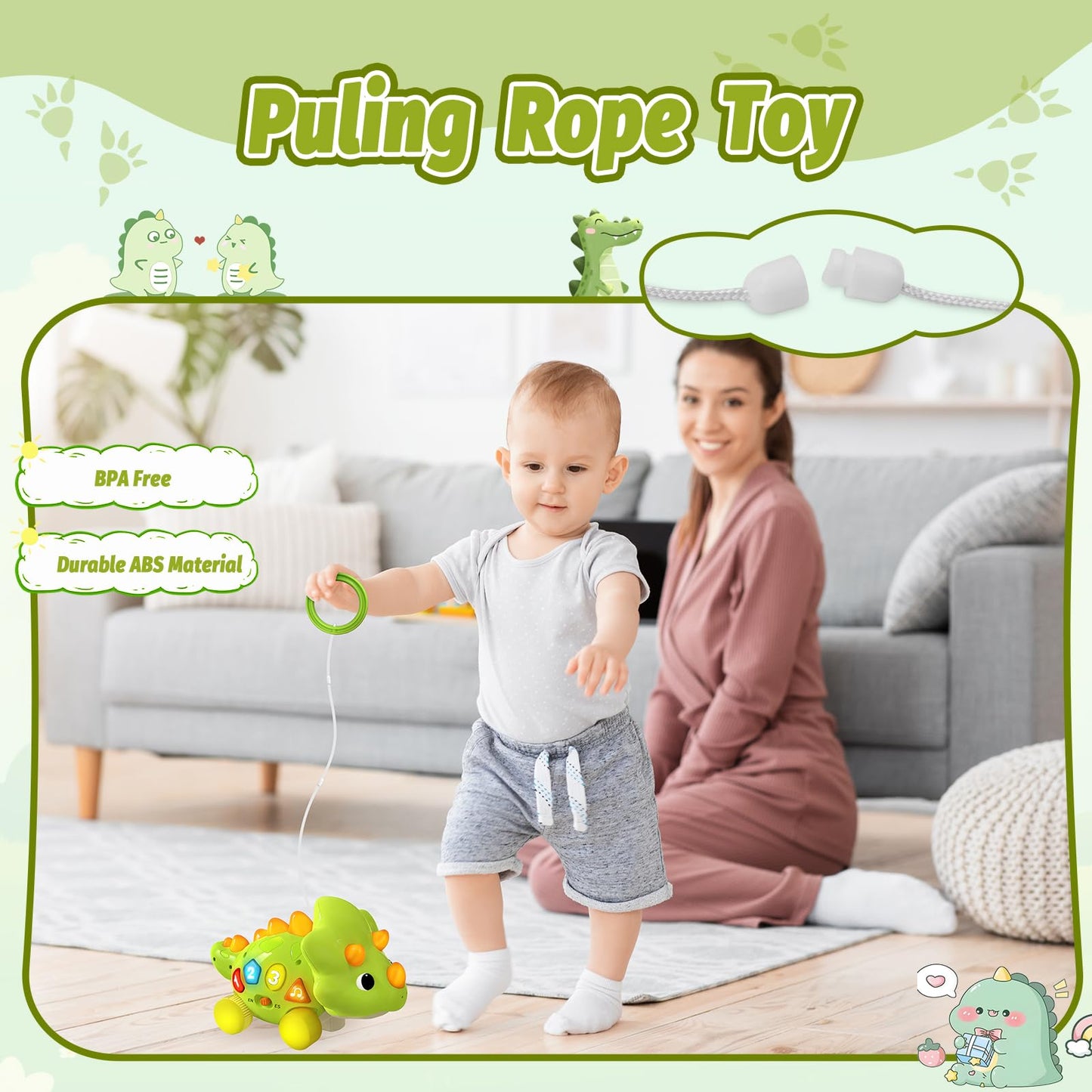 Baby Toys for 1 Year Old Boy Girl - Bilingual Musical Dinosaur Toy, Touch & Go Musical Light Crawling Educational Learning Toys for Toddlers 1-3, Christmas Birthday Gifts