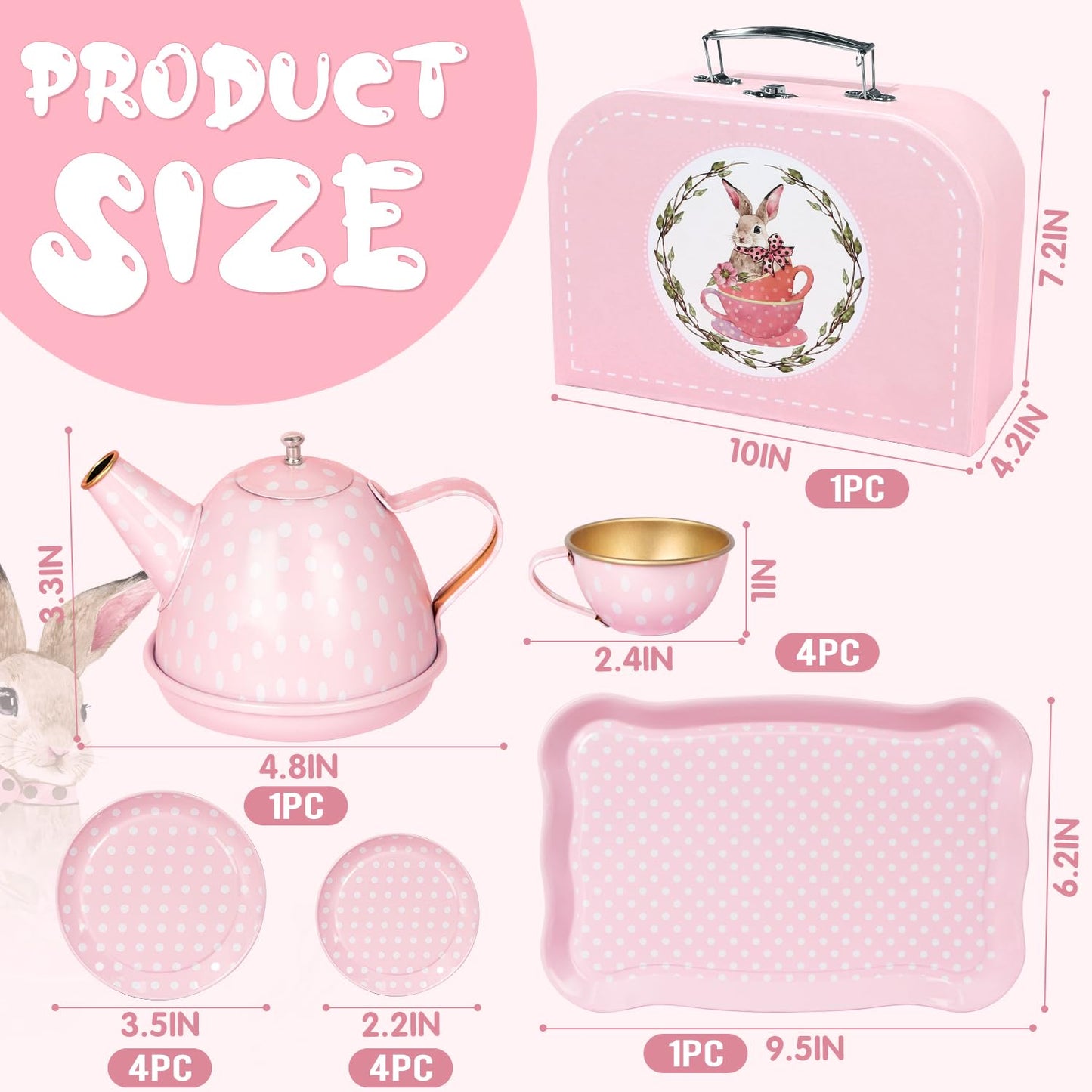 Tea Party Set for Little Girls, 49PCS Princess Tea Time Toys Including Tea Set Dessert Carrying Case, Kids Kitchen Pretend Playset, Tea Set for Girls Birthday Toddler Age 3-8, Pink