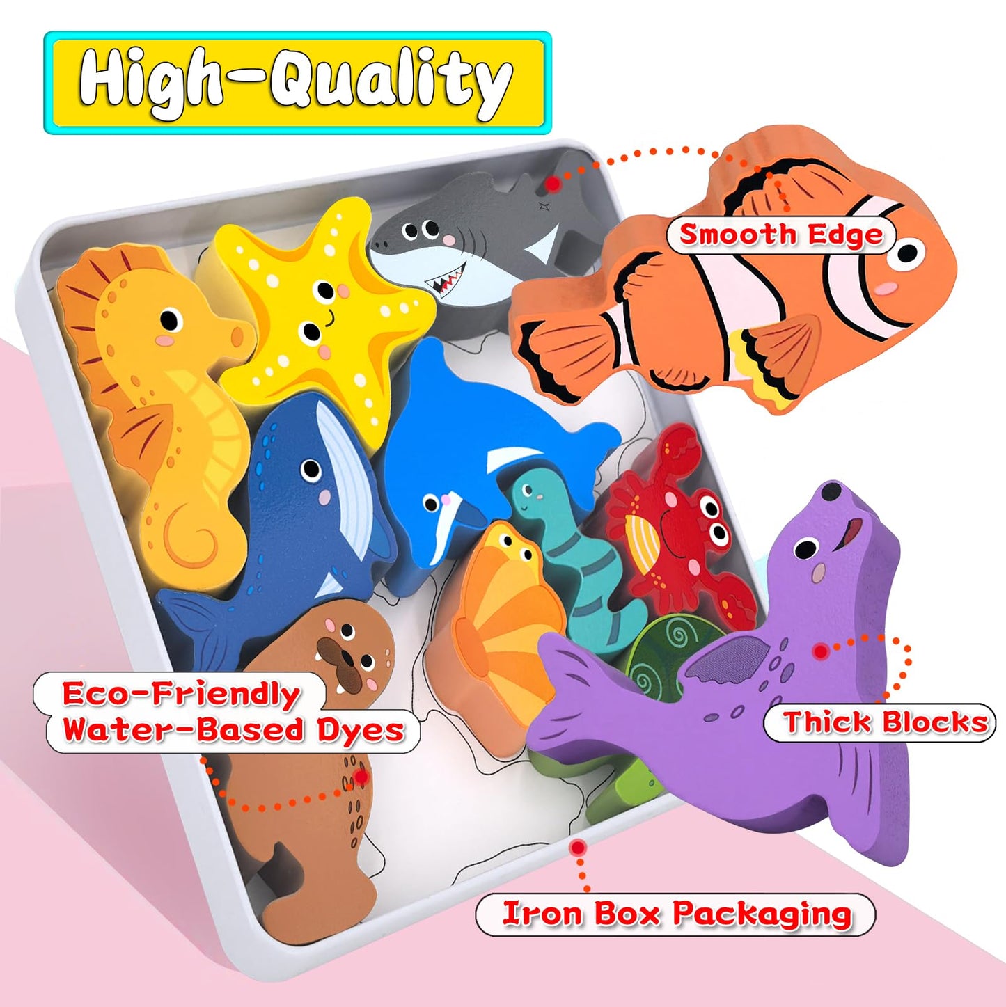 Wooden Animal Puzzles Toys for Toddlers,24 Pcs Farm and Safari Animal Figures,Animal Matching Sorting Stacking Toys for Boys Child Girls,Educational Learning Toys Gift for Kids