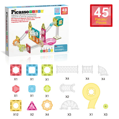 PicassoTiles 108pc 3-in-1 Marble Run Car Race Track Combo Magnetic Tiles PicassoToys Magnet Building Block Educational Construction Toy Playset STEM STEAM Learning Kit Child Brain Development PTG108