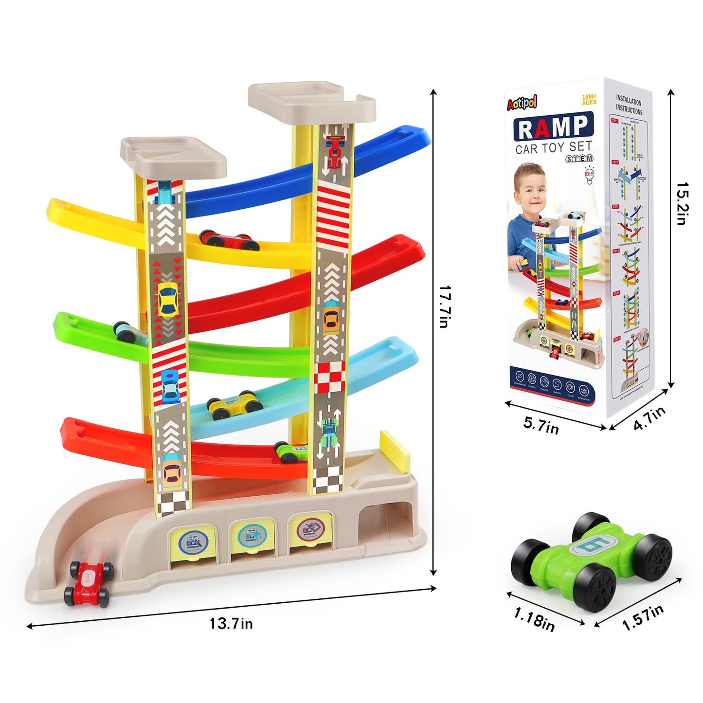 Car Ramp Toys with 6 Cars & Race Tracks