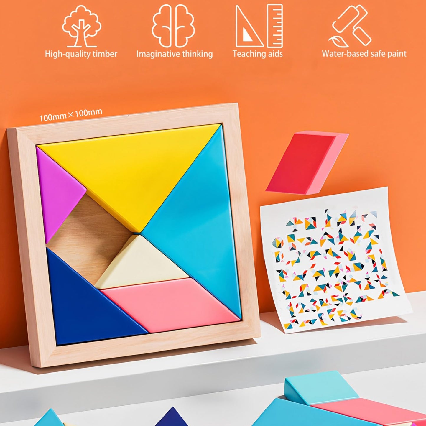 4 Pack Wooden Blocks Puzzles, Russian Blocks, Hexagon Puzzles, Tangrams Puzzles, Board Tic Tac Toe Game, Brain Teasers Toy Logic Game, Montessori STEM Educational Toys Present for Kids and Adults