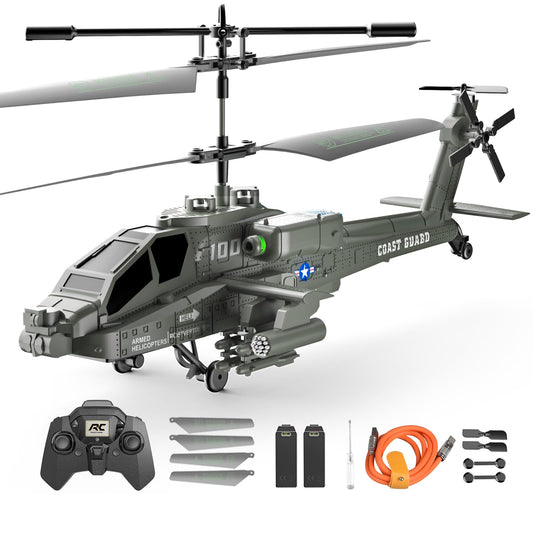 Remote Control Military Flying Helicopter Toy 2.4GHz, 3.5 Channels, Gyro & LED Light, Altitude Hold, RC Helicopters for Kids Adults Beginner (Silvery)