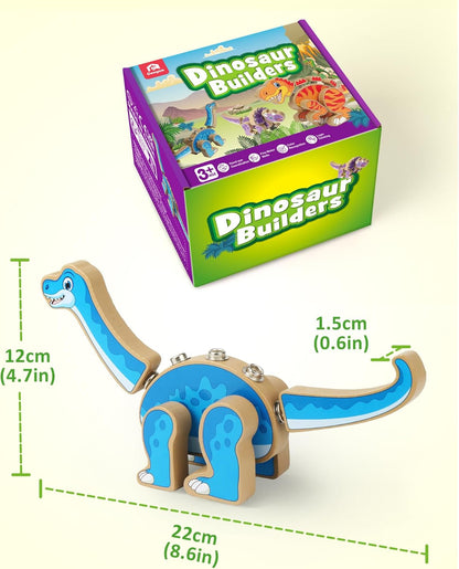Coogam Build Your Own Dinosaurs Toy, Snap Together Building Dinosaurs Playset, Wooden STEM Take Apart Dinosaur Builder, Montessoi Fine Motor Building Toy Gift for 3 4 5 Years Old Kids