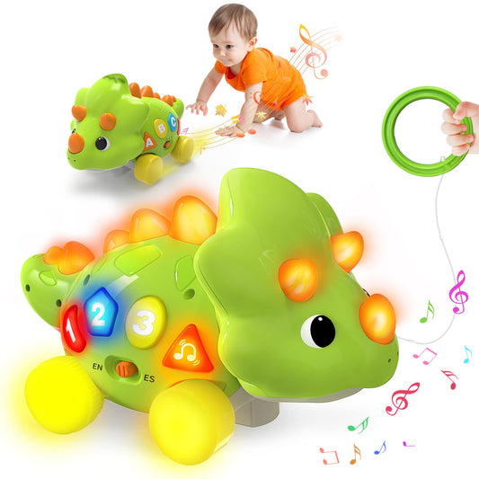 Baby Toys for 1 Year Old Boy Girl - Bilingual Musical Dinosaur Toy, Touch & Go Musical Light Crawling Educational Learning Toys for Toddlers 1-3, Christmas Birthday Gifts