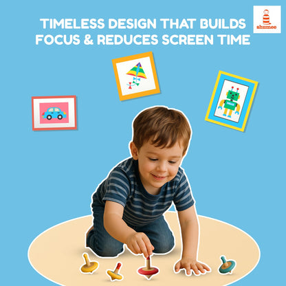 Shumee Spinning Tops for Kids 2 3 4 5+ Year Old, Set of 3 Wooden Montessori Toys, Improves Hand Eye Coordination, Great for Sensory Play, Eco-Friendly 100% Child Safe (Red/Blue/Yellow)