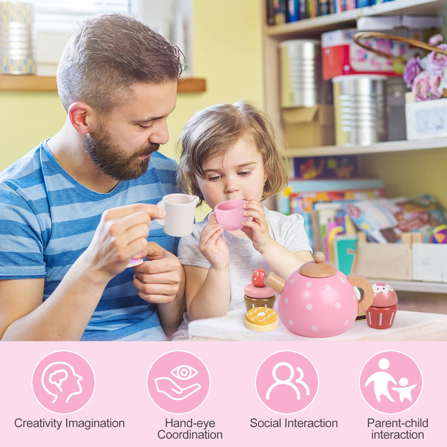 Tea Party Set for Little Girls, 49PCS Princess Tea Time Toys Including Tea Set Dessert Carrying Case, Kids Kitchen Pretend Playset, Tea Set for Girls Birthday Toddler Age 3-8, Pink