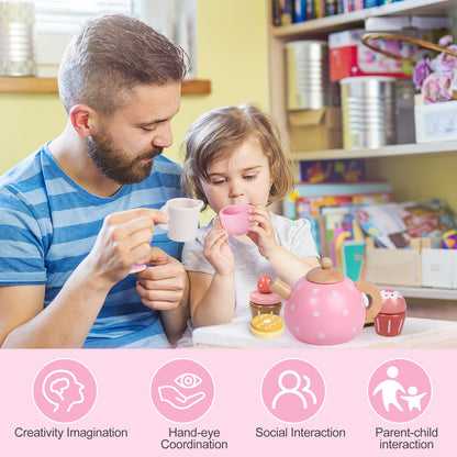 Tea Party Set for Little Girls, 49PCS Princess Tea Time Toys Including Tea Set Dessert Carrying Case, Kids Kitchen Pretend Playset, Tea Set for Girls Birthday Toddler Age 3-8, Pink