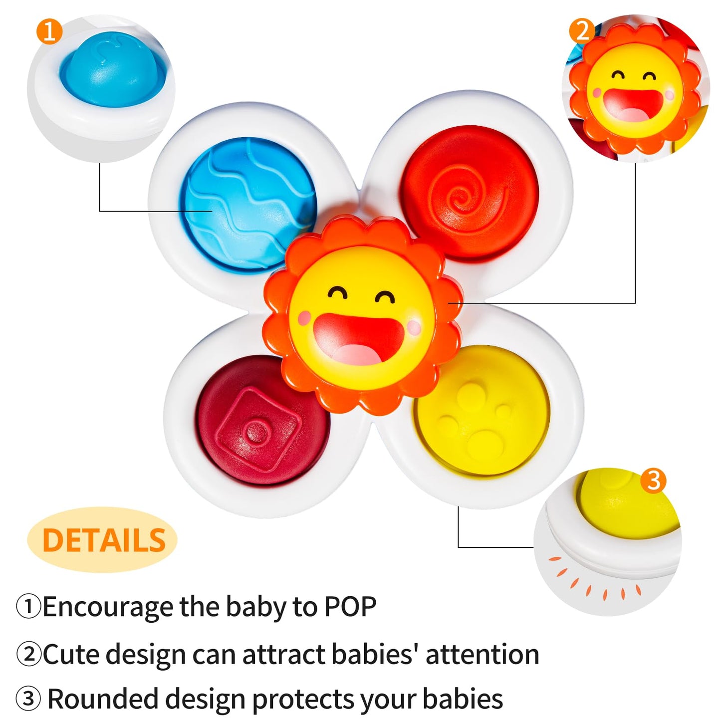 3PCS Pop Suction Cup Spinner Rotatory Toys