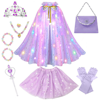 Meland Princess Dress up Clothes for Little Girl, 11Pcs Princess Cape with Crown, Princess Dresses for Girl 3-8 Birthday Gift