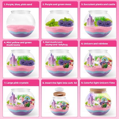Unicorn Light-Up Terrarium Kit for Kids - LED Night Light Birthday Gift for Girls Ages 4 5 6 7 8-12 Year Old - Unicorn Toys for Girls - DIY Arts and Crafts Kit for Kids