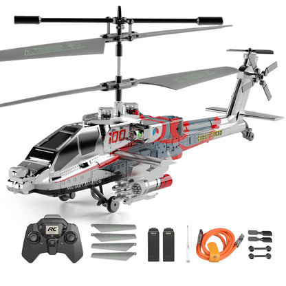 Remote Control Military Flying Helicopter Toy 2.4GHz, 3.5 Channels, Gyro & LED Light, Altitude Hold, RC Helicopters for Kids Adults Beginner (Silvery)