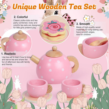 Tea Party Set for Little Girls, 49PCS Princess Tea Time Toys Including Tea Set Dessert Carrying Case, Kids Kitchen Pretend Playset, Tea Set for Girls Birthday Toddler Age 3-8, Pink