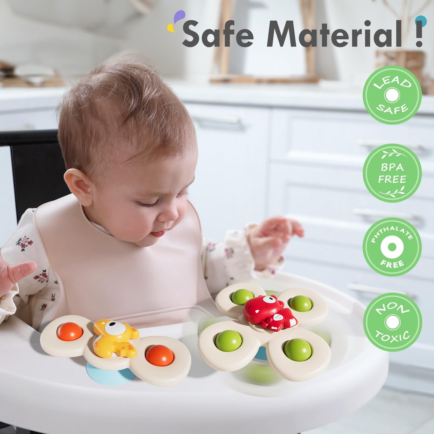 ALASOU 3PCS Suction Cup Spinner Toys for 1 Year Old Boy Girl|Spinning Top Baby Toys 12 18 Months|1 2 Year Old Boy Birthday Gift|Baby Bath Toy for Kids Ages 1-3|Sensory Toy for Toddlers 1-3