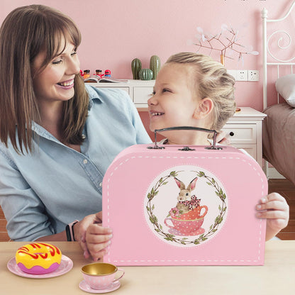Tea Party Set for Little Girls, 49PCS Princess Tea Time Toys Including Tea Set Dessert Carrying Case, Kids Kitchen Pretend Playset, Tea Set for Girls Birthday Toddler Age 3-8, Pink