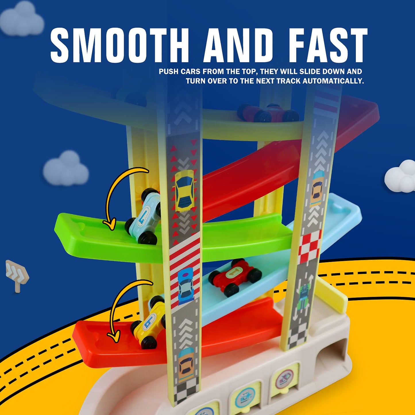 Car Ramp Toys with 6 Cars & Race Tracks