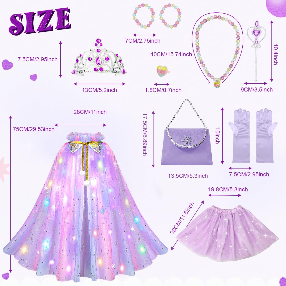 Meland Princess Dress up Clothes for Little Girl, 11Pcs Princess Cape with Crown, Princess Dresses for Girl 3-8 Birthday Gift