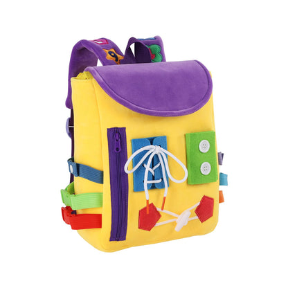 Busy Board - Toddler Backpack with Buckles and Learning Activity Toys - Develop Fine Motor Skills and Basic Life Skills - Learn to Tie Shoes - Children's Travel Toy