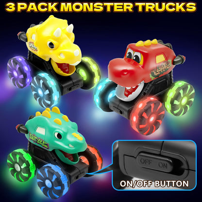 3 Pack Monster Truck Dinosaur Car Toys