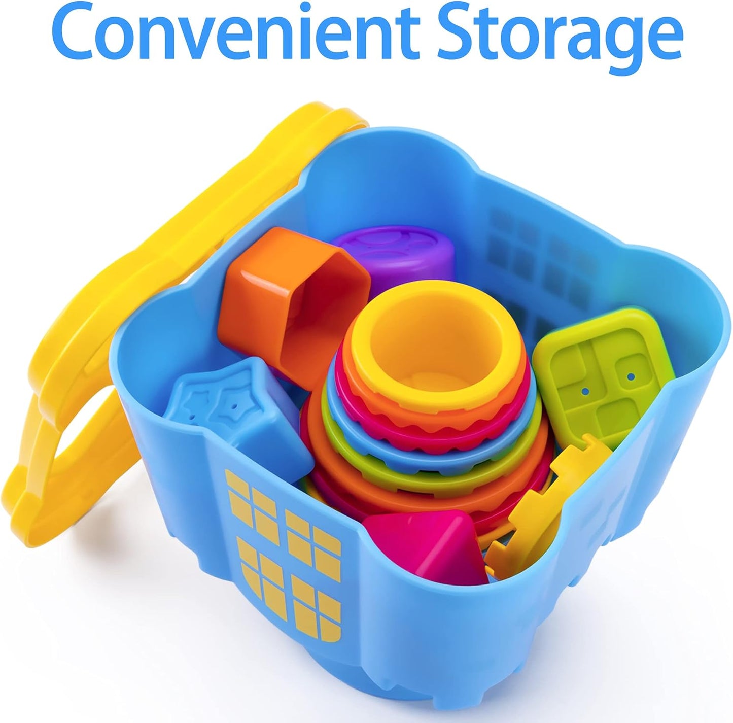 iPlay, iLearn Baby Stacking Toys, Toddler Nesting Stack Cups, Infant Stackable Block, Kids Sorting Game W/Shape Sorter for Sand Bath, Birthday Gift for 12 18 24 Month 1 2 3 Year Old Boys Girls