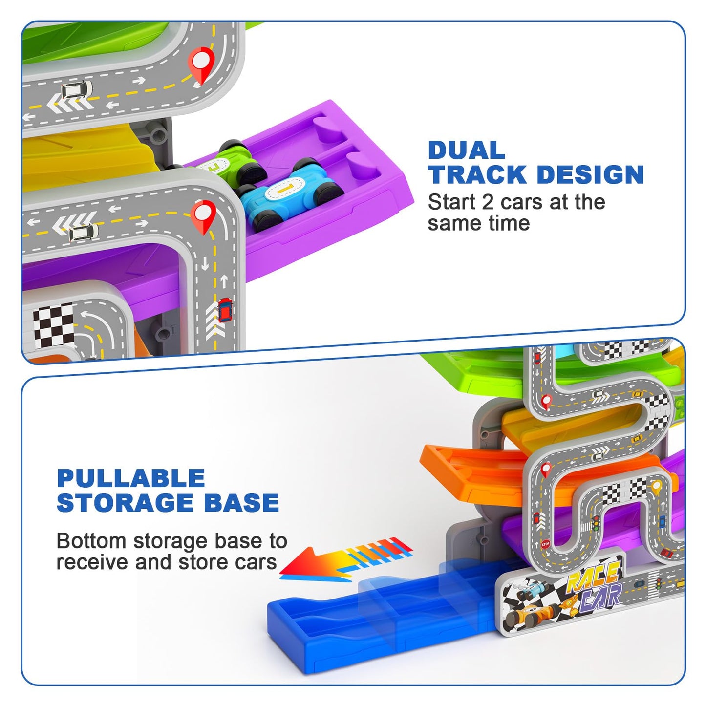 Car Ramp Toys with 6 Cars & Race Tracks