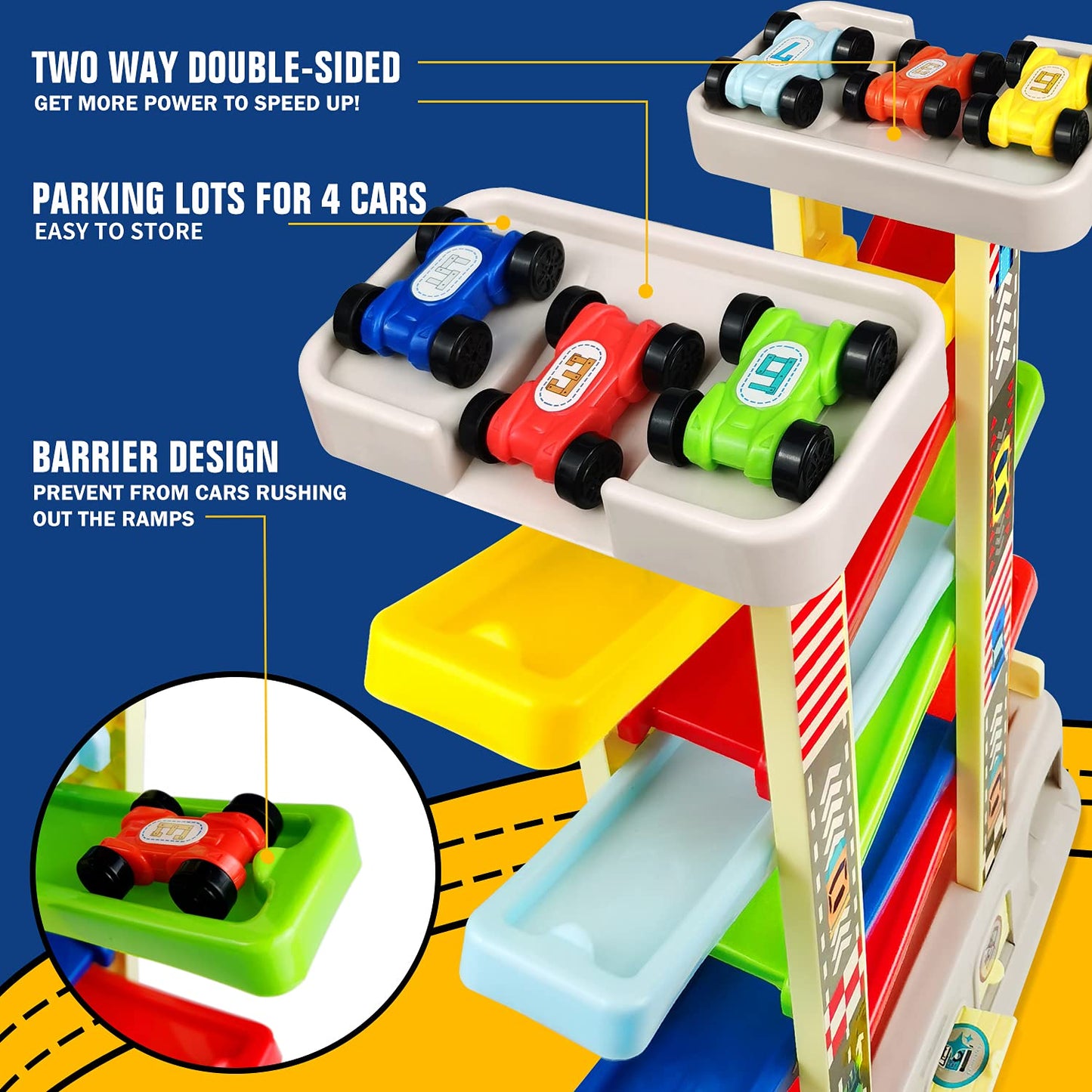 Car Ramp Toys with 6 Cars & Race Tracks