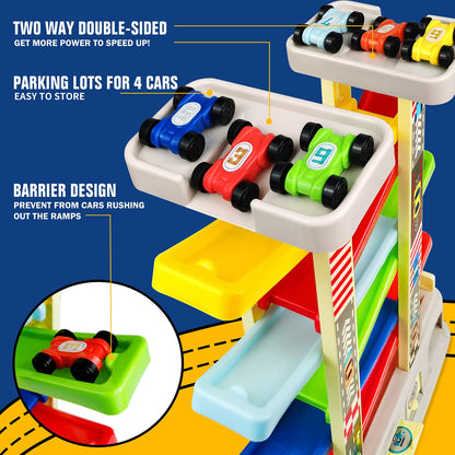 Car Ramp Toys with 6 Cars & Race Tracks