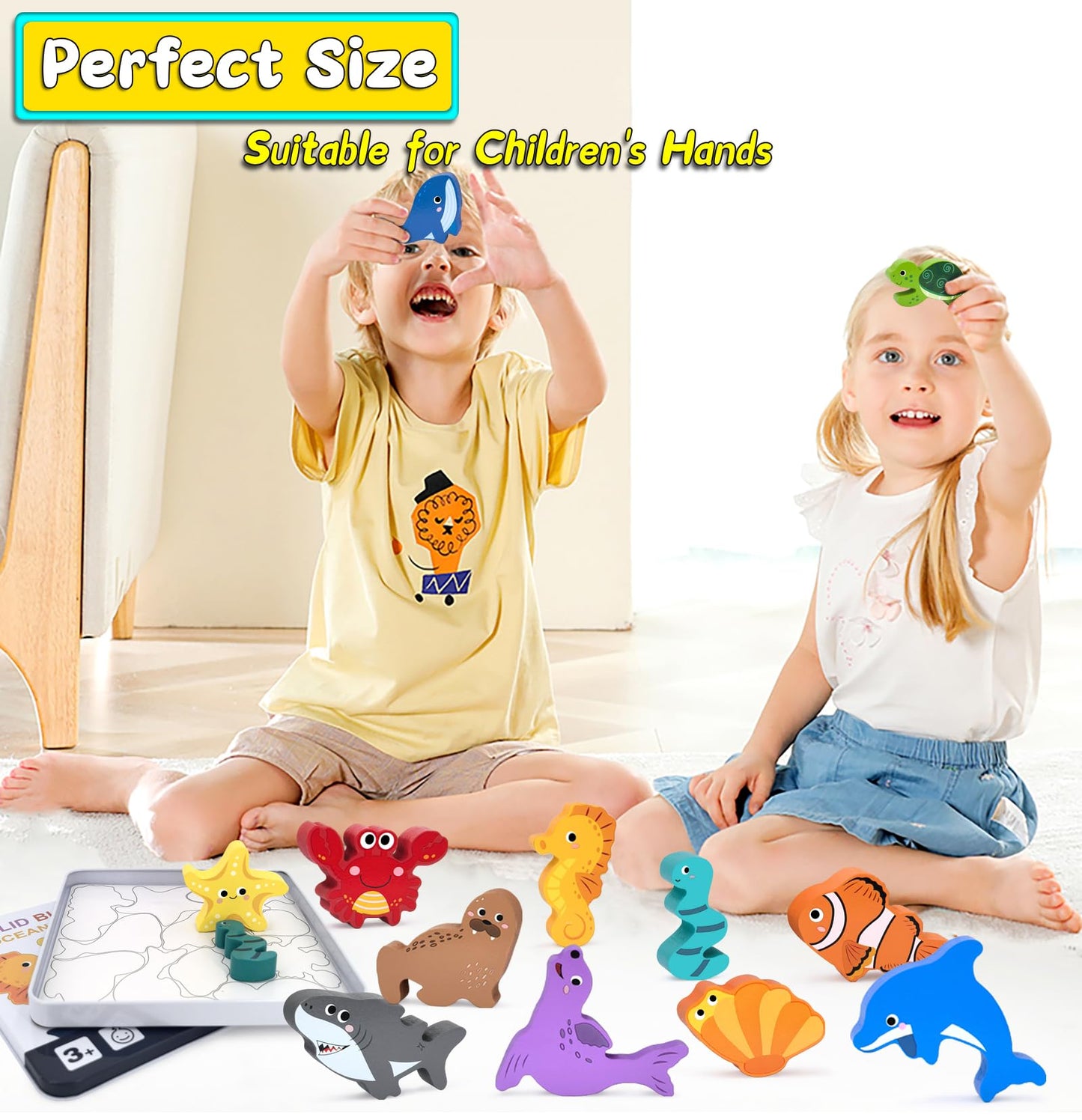 Wooden Animal Puzzles Toys for Toddlers,24 Pcs Farm and Safari Animal Figures,Animal Matching Sorting Stacking Toys for Boys Child Girls,Educational Learning Toys Gift for Kids