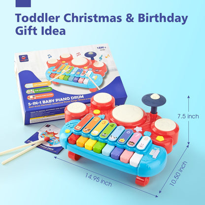 Baby Musical Toys, 3 in 1 Piano Keyboard Xylophone Drum Set for 1 Year Old Girls Toys, Learning Toys for Toddlers 1-3, Baby Piano 18 Months - 1 2 3 4 Year Old Girl Toys Birthday Gift