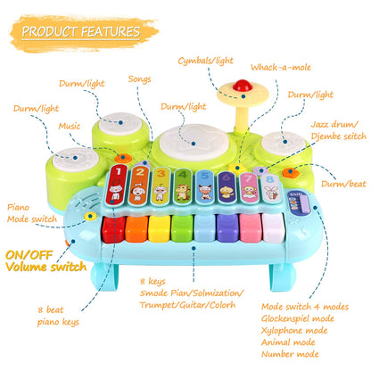3 in 1 Piano Keyboard Xylophone Drum Set