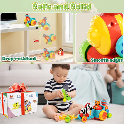 Marstone Toys for 1 Year Old Boy Birthday Gifts: Animal Train Set for Toddlers 1-2, Educational Learning Forest-Themed Push Car Baby Girl Toy 6-12 Months 12-18 Months for Motor Skills, Xmas Christmas