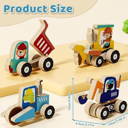 Lehoo Castle Montessori Toys for 3 Year Old, Take Apart Construction Truck STEM Toy for 3-4 3-5 4-5 Year Old Boys, Snap Together Wooden Educational Learning Building Toys Gift for Toddlers