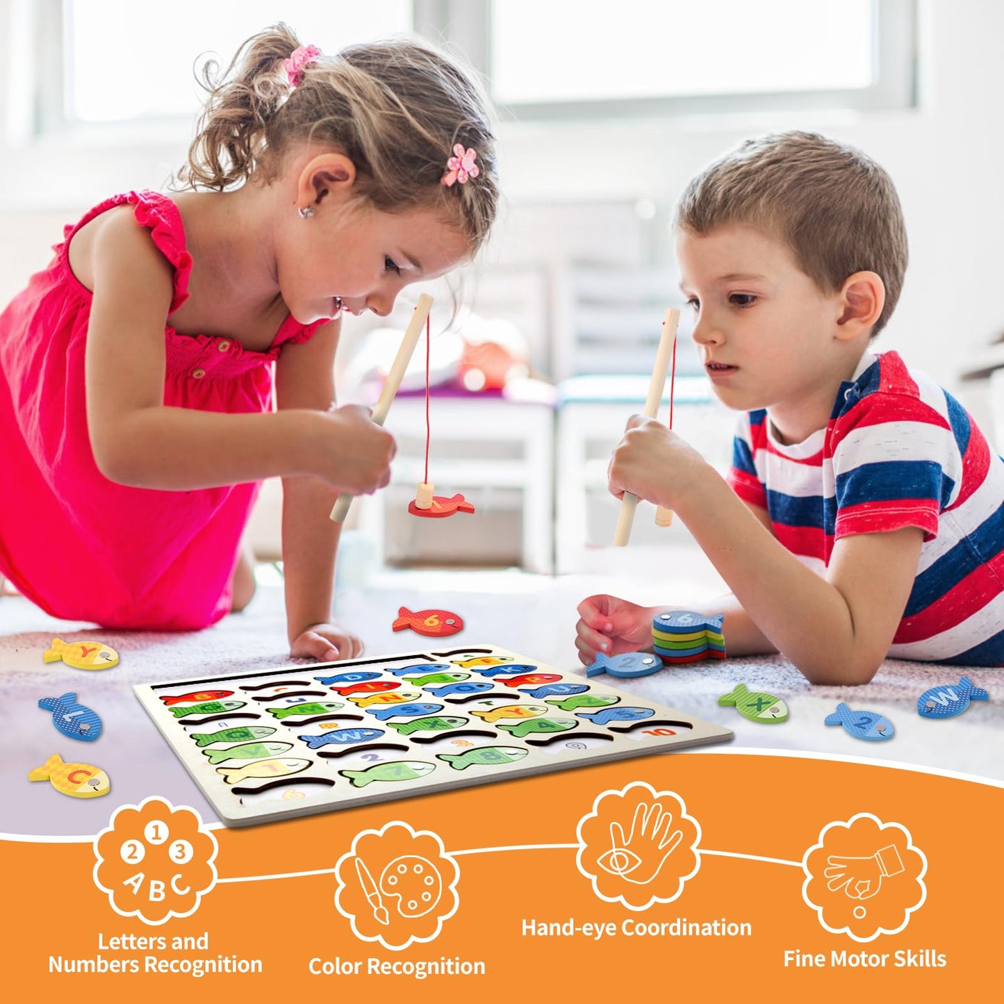 Wooden Magnetic Fishing Game - Educational Toy for Kids 3-5+