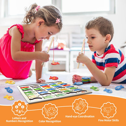 Wooden Magnetic Fishing Game - Educational Toy for Kids 3-5+