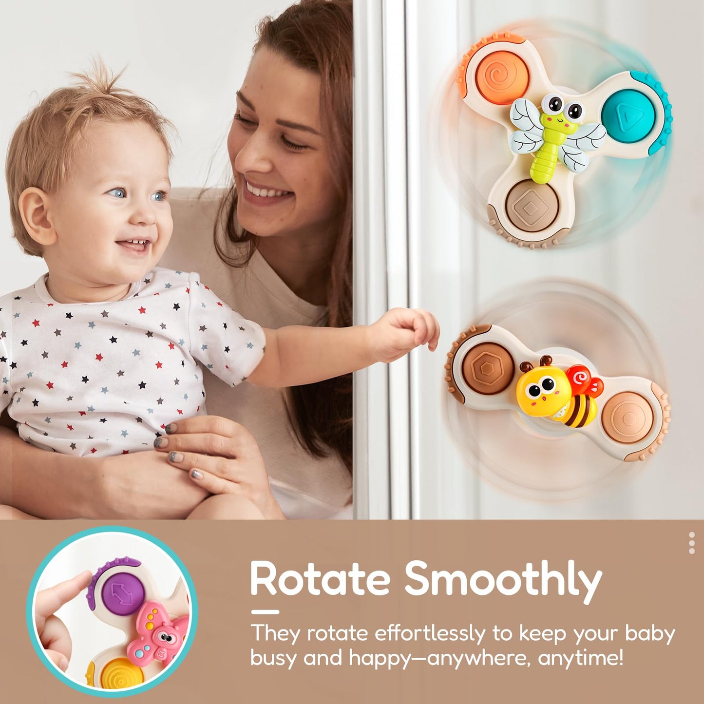 3PCS Pop Suction Cup Spinner Rotatory Toys