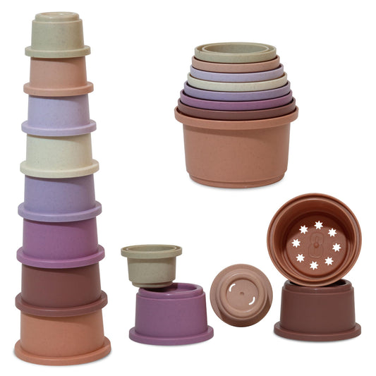 Stacking Cups Baby Toy Educational Cup Stacking Set 8-Pc Stackable Cups with Number Rainbow Nesting Cups for Babies 6-12 Months Stacking Cups for Toddlers 1-3 Perfect for Indoor/Outdoor