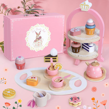 Tea Party Set for Little Girls, 49PCS Princess Tea Time Toys Including Tea Set Dessert Carrying Case, Kids Kitchen Pretend Playset, Tea Set for Girls Birthday Toddler Age 3-8, Pink