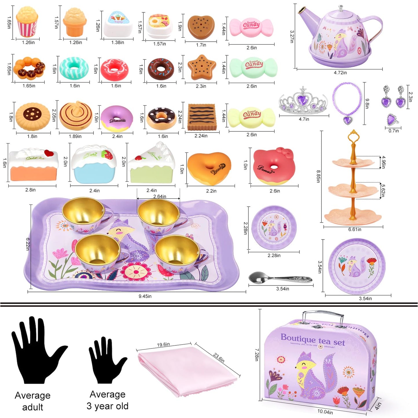 Tea Party Set for Little Girls, 49PCS Princess Tea Time Toys Including Tea Set Dessert Carrying Case, Kids Kitchen Pretend Playset, Tea Set for Girls Birthday Toddler Age 3-8, Pink