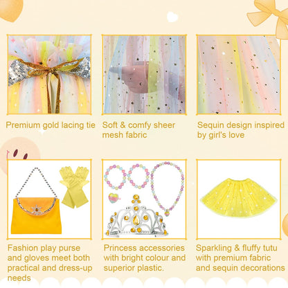 Meland Princess Dress up Clothes for Little Girl, 11Pcs Princess Cape with Crown, Princess Dresses for Girl 3-8 Birthday Gift