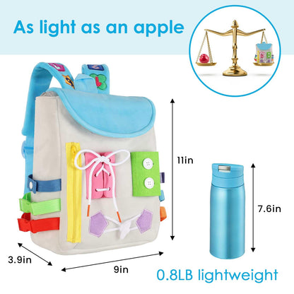 Busy Board - Toddler Backpack with Buckles and Learning Activity Toys - Develop Fine Motor Skills and Basic Life Skills - Learn to Tie Shoes - Children's Travel Toy