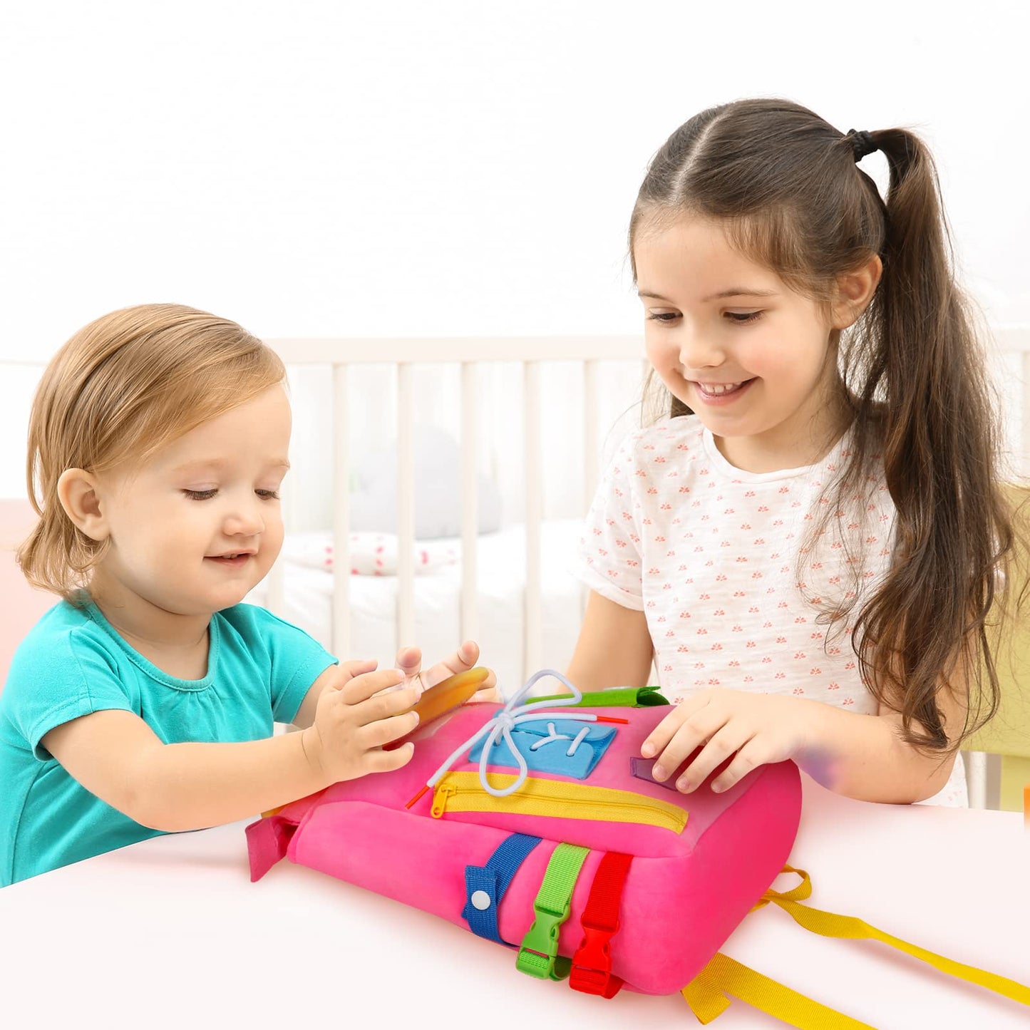 Busy Board - Toddler Backpack with Buckles and Learning Activity Toys - Develop Fine Motor Skills and Basic Life Skills - Learn to Tie Shoes - Children's Travel Toy