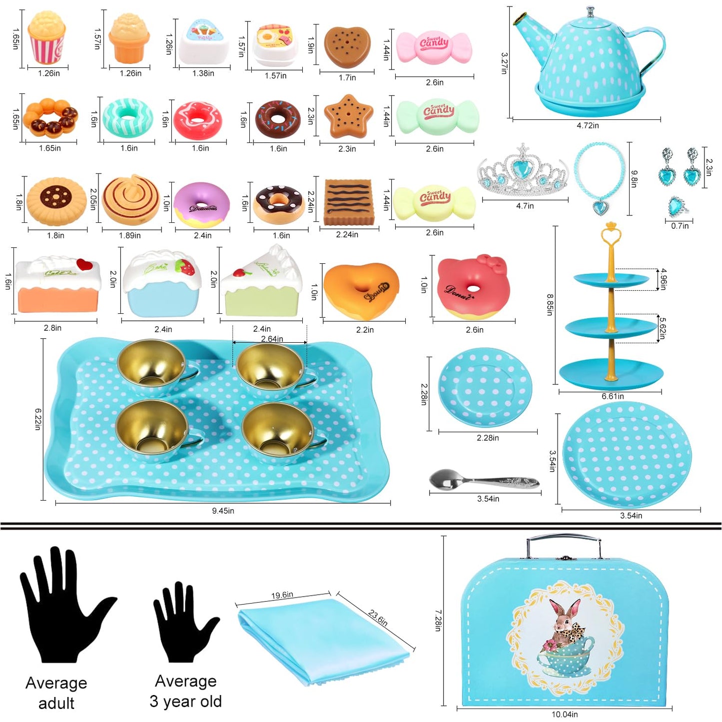 Tea Party Set for Little Girls, 49PCS Princess Tea Time Toys Including Tea Set Dessert Carrying Case, Kids Kitchen Pretend Playset, Tea Set for Girls Birthday Toddler Age 3-8, Pink