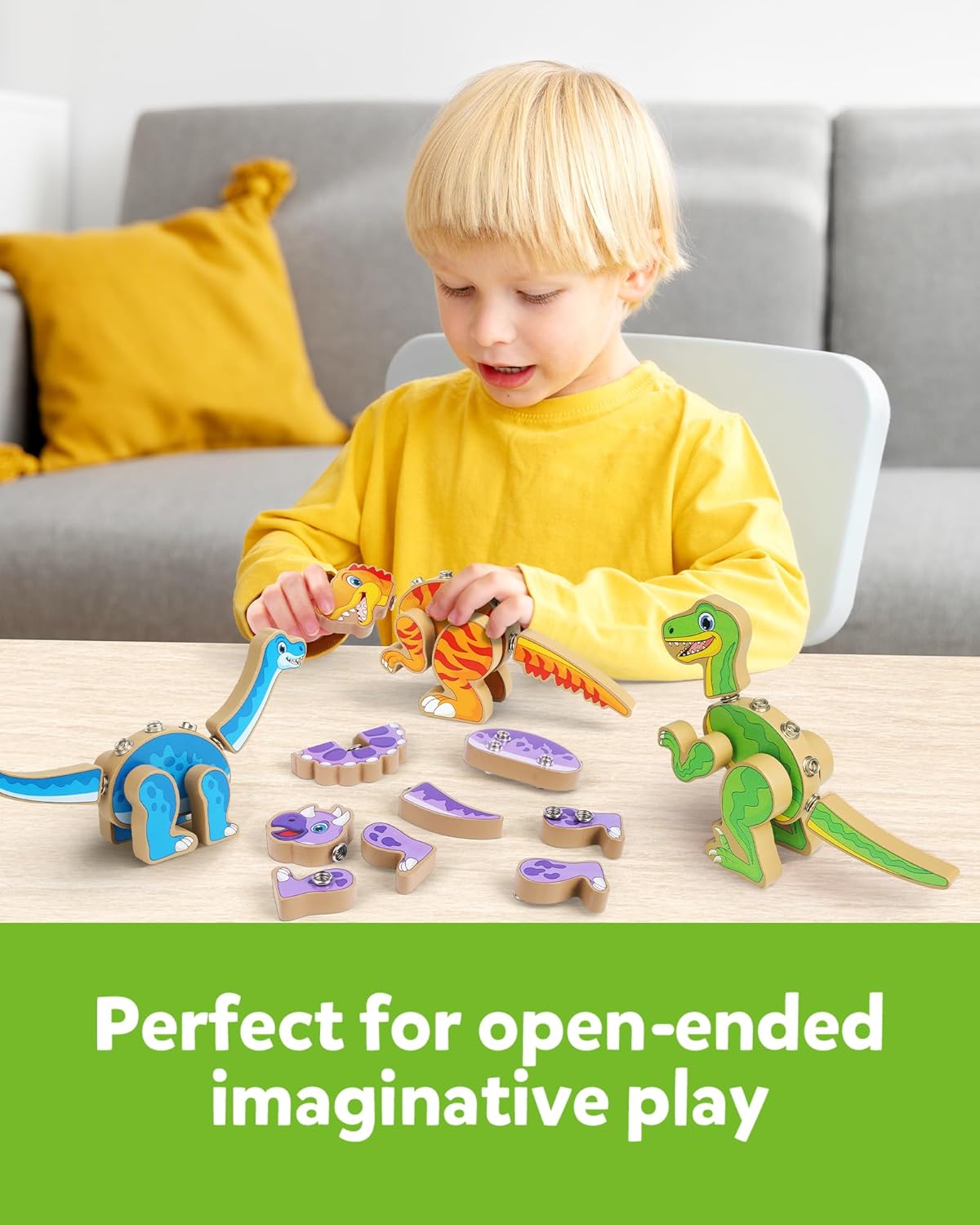Coogam Build Your Own Dinosaurs Toy, Snap Together Building Dinosaurs Playset, Wooden STEM Take Apart Dinosaur Builder, Montessoi Fine Motor Building Toy Gift for 3 4 5 Years Old Kids