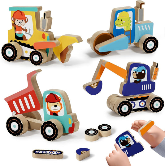 Lehoo Castle Montessori Toys for 3 Year Old, Take Apart Construction Truck STEM Toy for 3-4 3-5 4-5 Year Old Boys, Snap Together Wooden Educational Learning Building Toys Gift for Toddlers